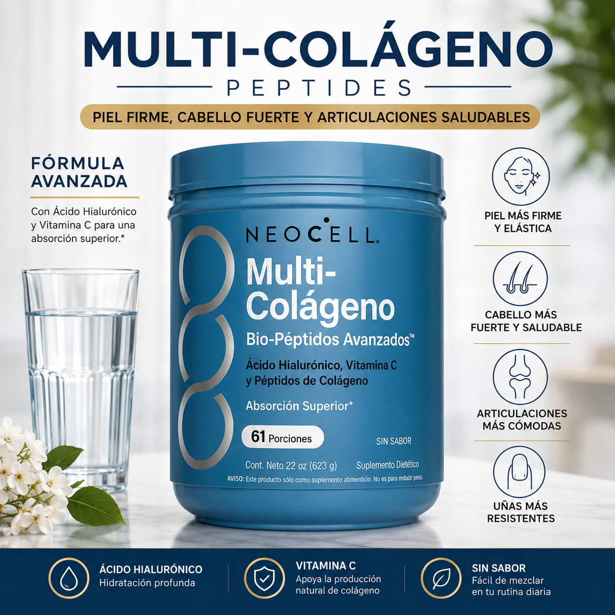 NeoCell Multi-Colageno Peptides - Piel Firme, Cabello Fuerte y Articulaciones